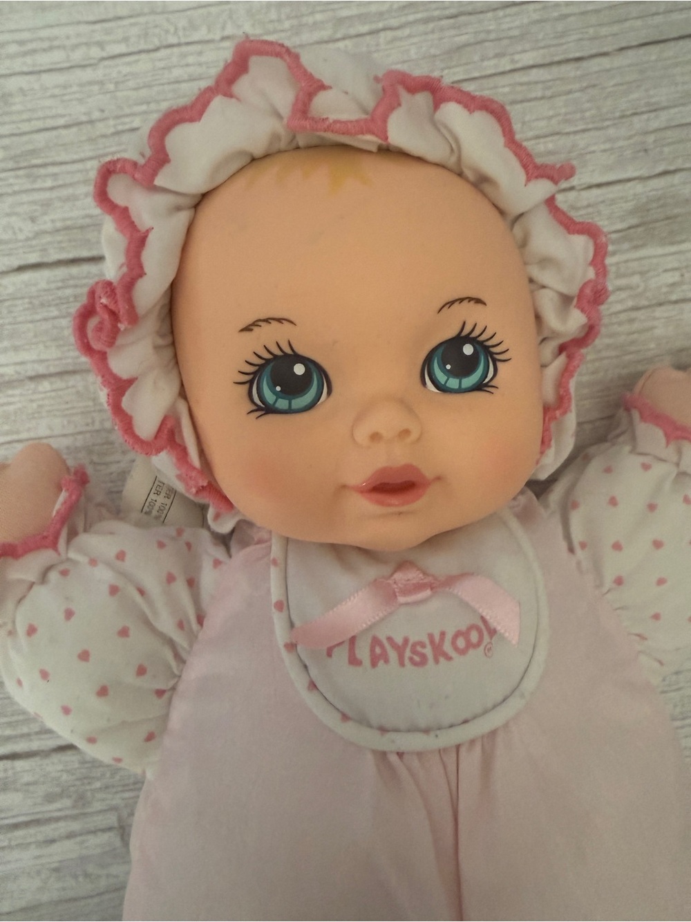 1993 Playskool My Very Soft Baby Pink Squeaker Doll Vinyl Face Pink Lovie #5132